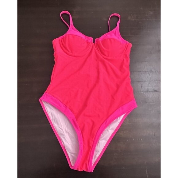 Popvil Women's Color Block V-wire Pink One Piece Swimsuit Pink Medium - Picture 3 of 5